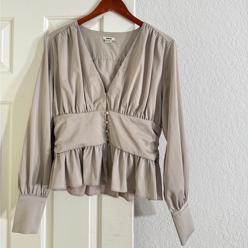 Jason Wu peplum long sleeve V neck blouse - Picture 2 of 6
